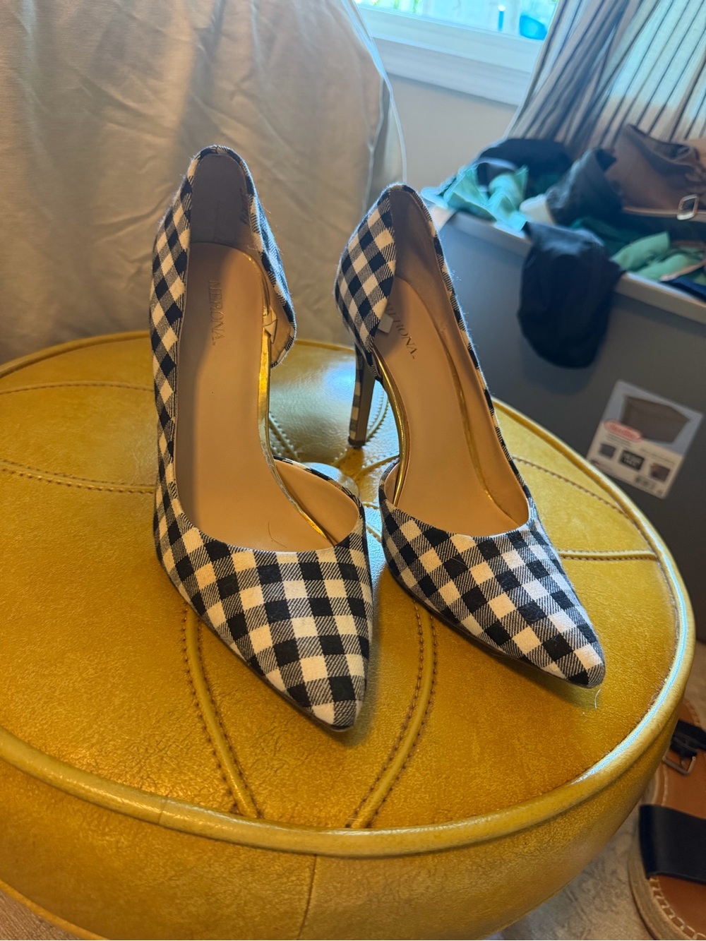 Merona Black and White Gingham Pointed-Toe Pumps